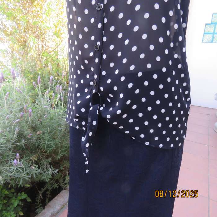 MAURICES navy-white polkadot button down top in sheer polyester. Size 33.