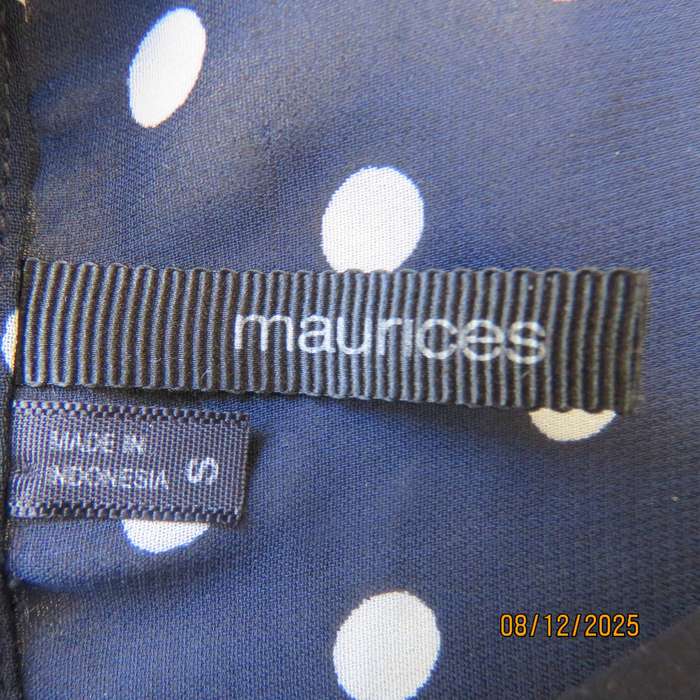 MAURICES navy-white polkadot button down top in sheer polyester. Size 33.