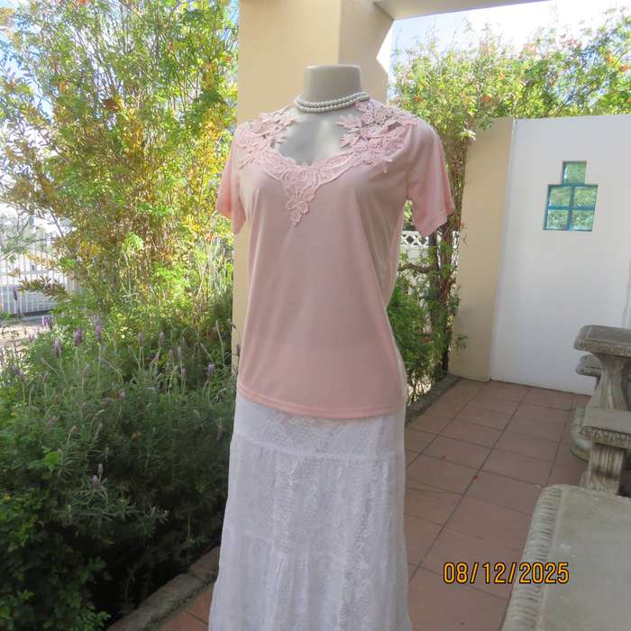 SHEILAY uk cloudy peach slip over top. Lace shoulder straps and front decoration. Size 36