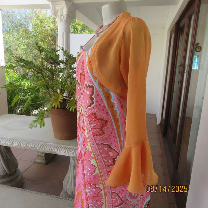 WOOLWORTHS bohemian style strappy dress in pink-orange-blue shades. Size 38