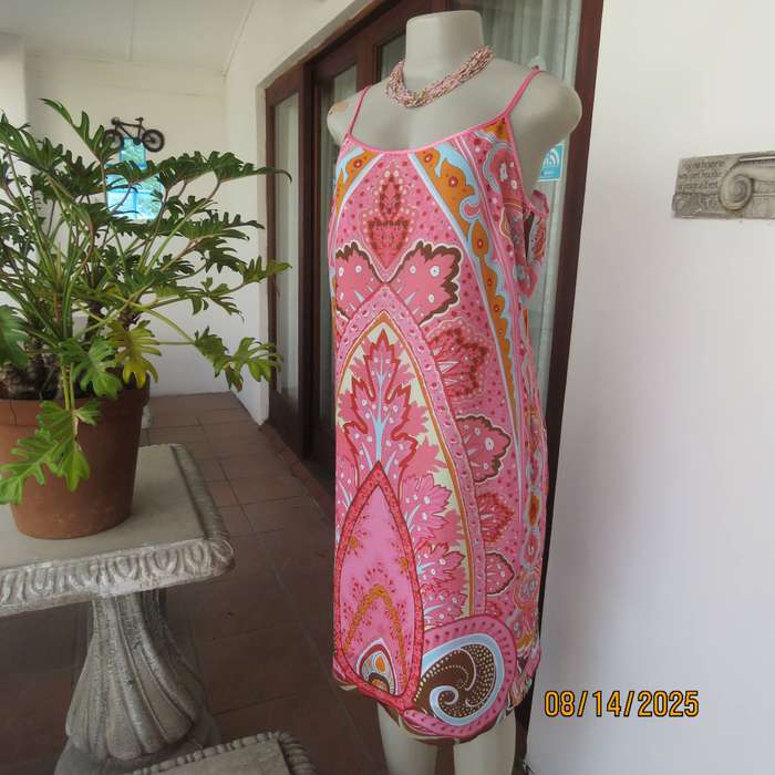 WOOLWORTHS bohemian style strappy dress in pink-orange-blue shades. Size 38
