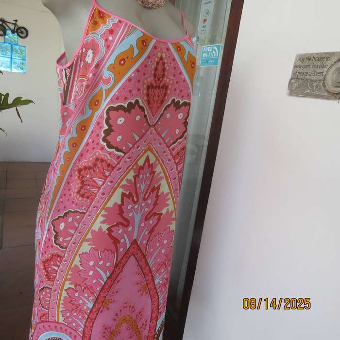 WOOLWORTHS bohemian style strappy dress in pink-orange-blue shades. Size 38