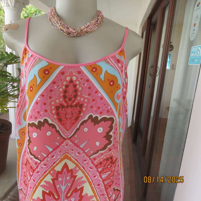WOOLWORTHS bohemian style strappy dress in pink-orange-blue shades. Size 38