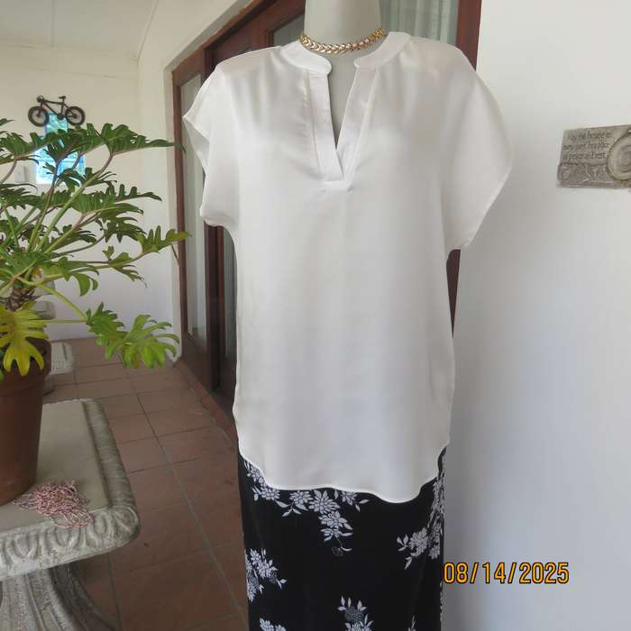 White satin polyester slip over top with banded V front size 36
