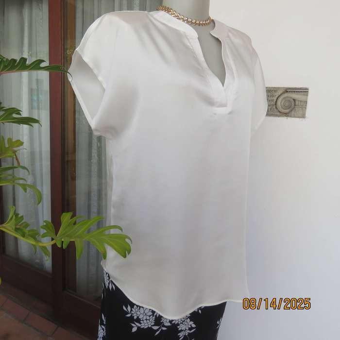 White satin polyester slip over top with banded V front size 36