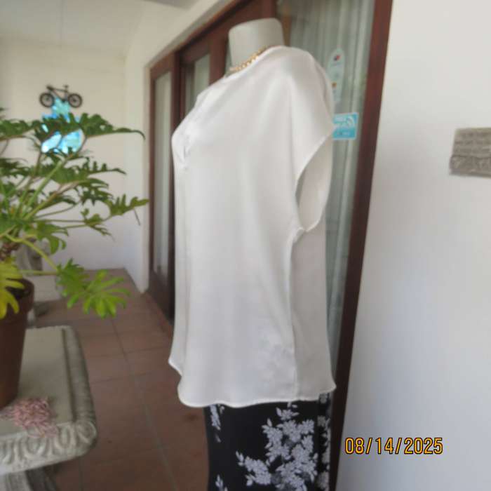 White satin polyester slip over top with banded V front size 36