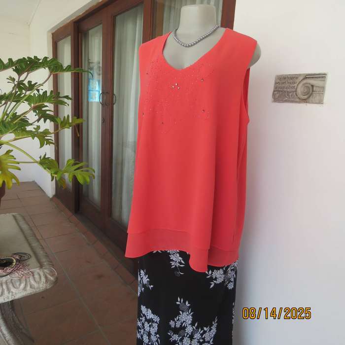 DIVANE crimson 2 layer sleeveless embellished top size 42. Sheer polyester.