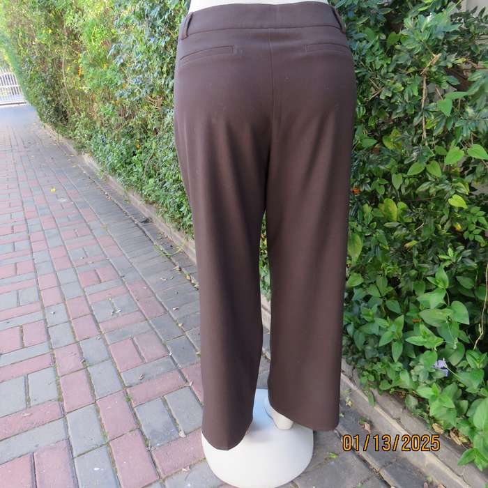 Dark brown polyester-viscose stretch straight legged pants
