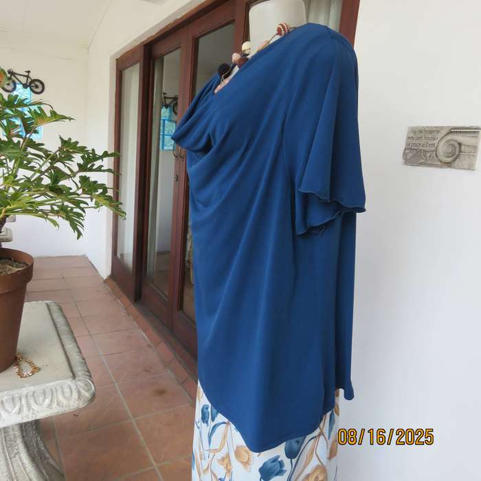 RENE TAYLOR peacock blue short sleeve slip over top with cowl neckline size 42-44