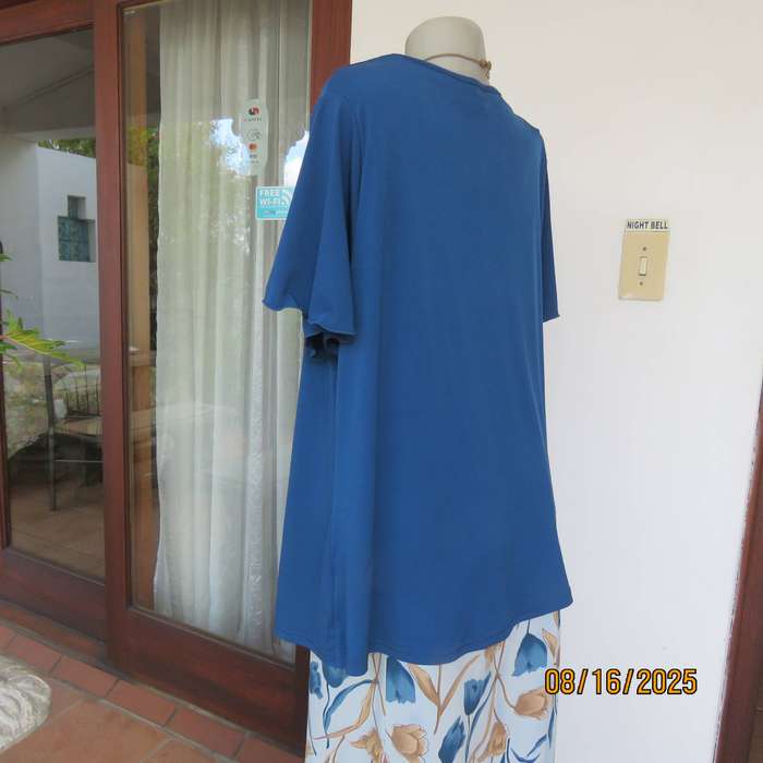 RENE TAYLOR peacock blue short sleeve slip over top with cowl neckline size 42-44