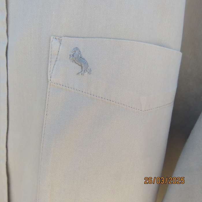 WOOLWORTHS dark beige short sleeve pure cotton men's shirt size large.