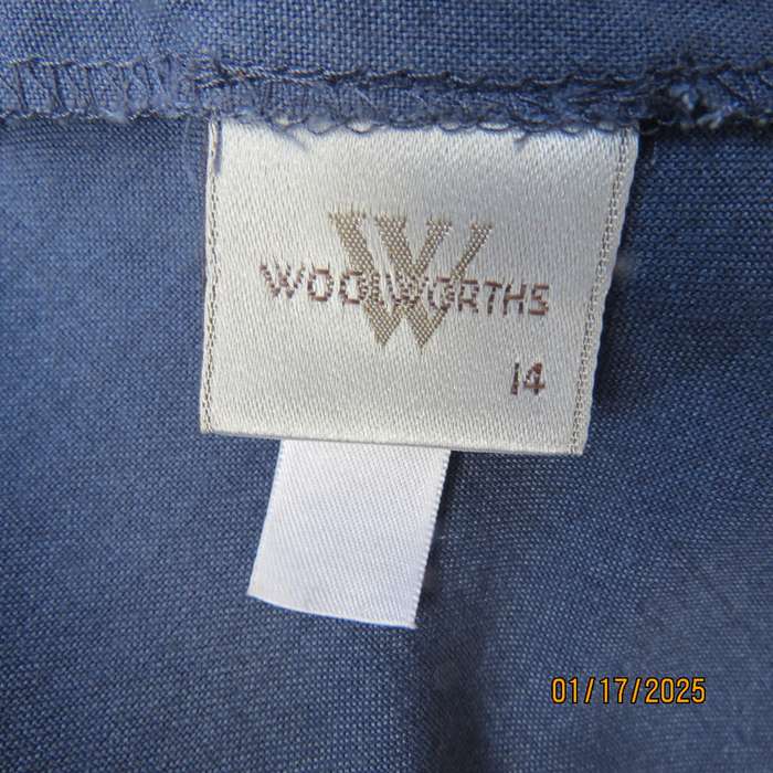 WOOLWORTHS airforce blue A-line skirt with zip at side. Size 38.Lace hemline.Poly-viscose blend.