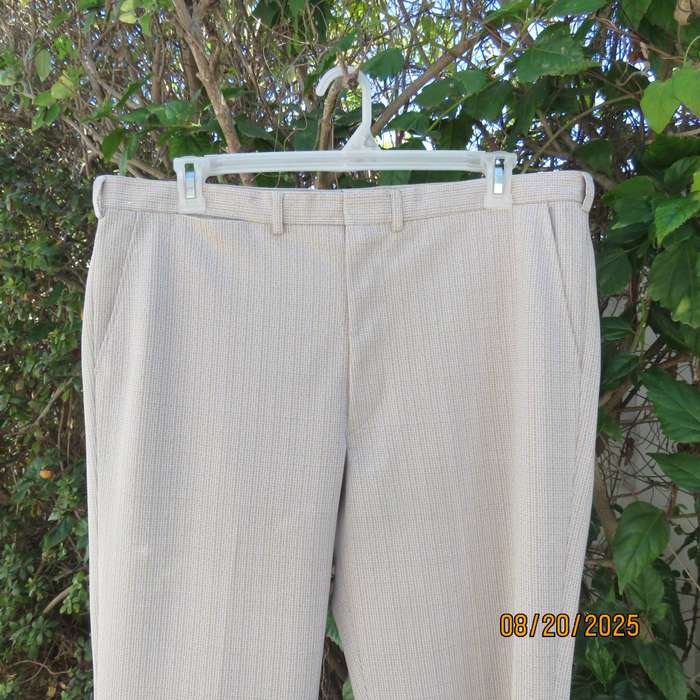 SERVUS beige-white fine check stretch polyester men's pants size 40.