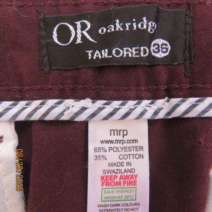 Dark maroon polycotton chino tailored pants size 36. Pockets back-sides.