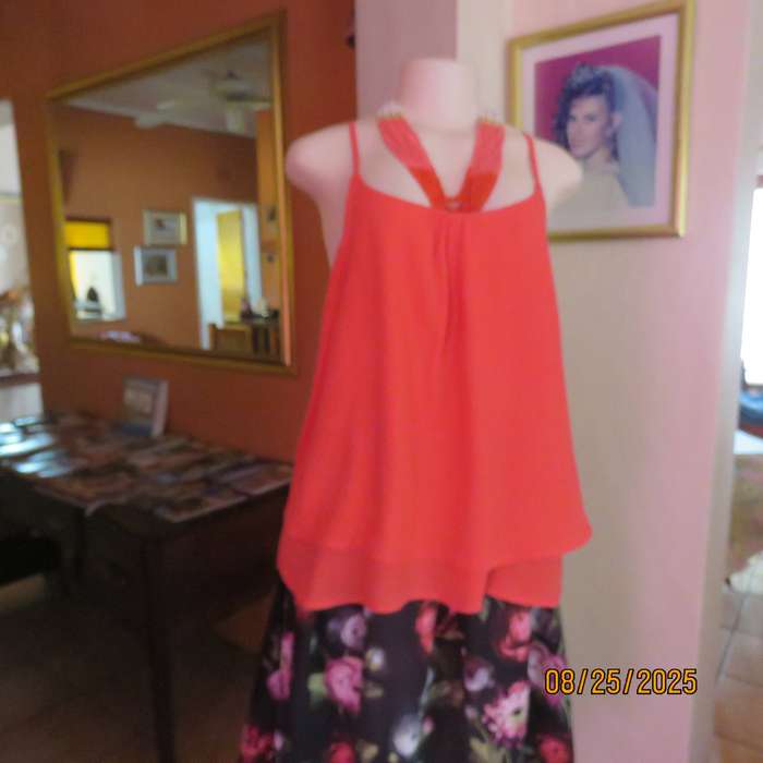 EXACT summer strappy top in crimson sheer polyester. 2 layers. Size 36