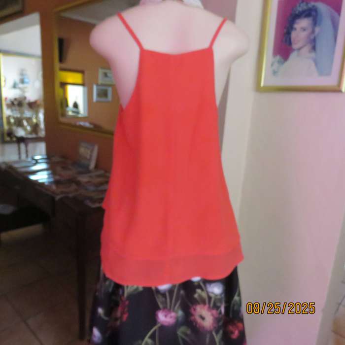 EXACT summer strappy top in crimson sheer polyester. 2 layers. Size 36