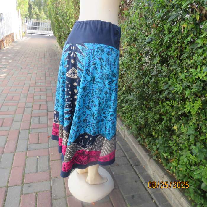JUDY'S Pride rayon-cotton colourful wide cut skirt. Size 38. From India.