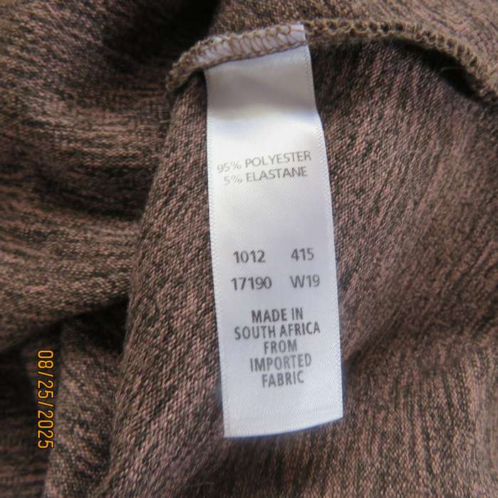 TRUWORTHS long warm stretch polyester peach-black mottled top. Size 30-32