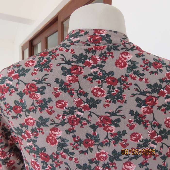 ONLY long fully lined stretch polyester mouse grey with red-green flowers. Size 32
