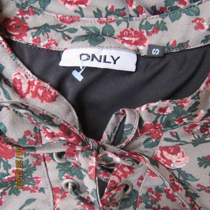 ONLY long fully lined stretch polyester mouse grey with red-green flowers. Size 32