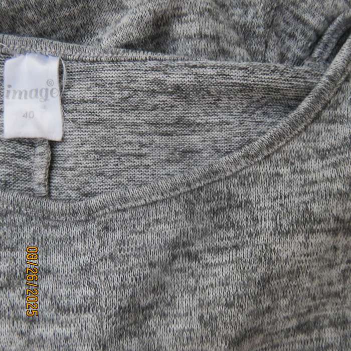 Mottled grey long sleeve slip over long sleeve woven stretch polyester top size 40.
