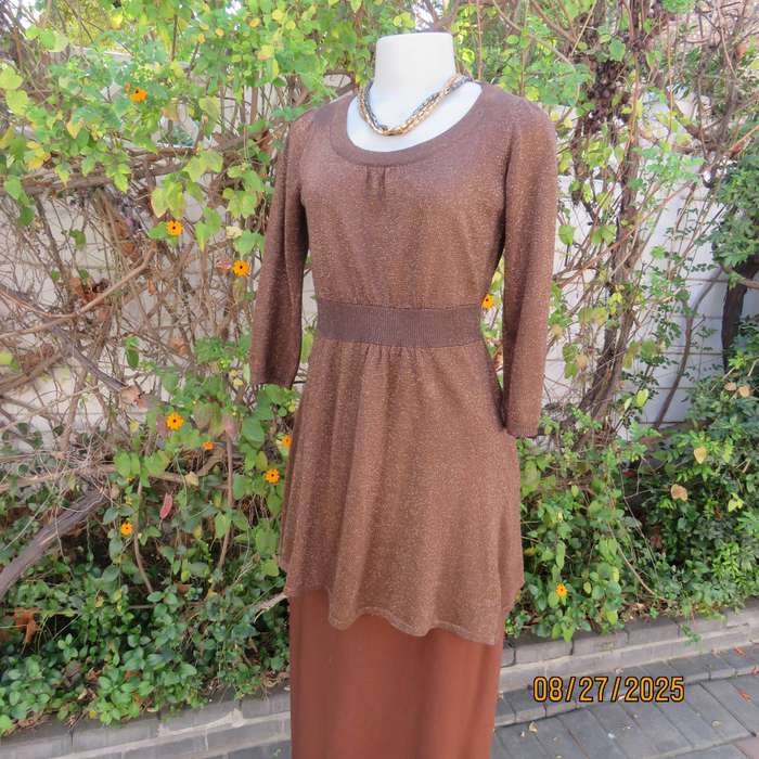 INWEAR golden brown stretch acrylic-gold lurex long sleeve long top-mini dress. Size 34