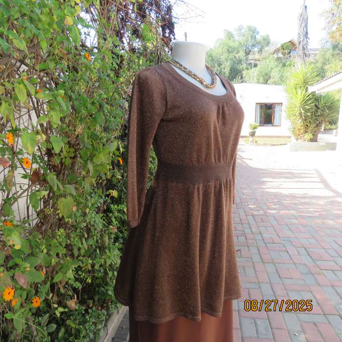 INWEAR golden brown stretch acrylic-gold lurex long sleeve long top-mini dress. Size 34