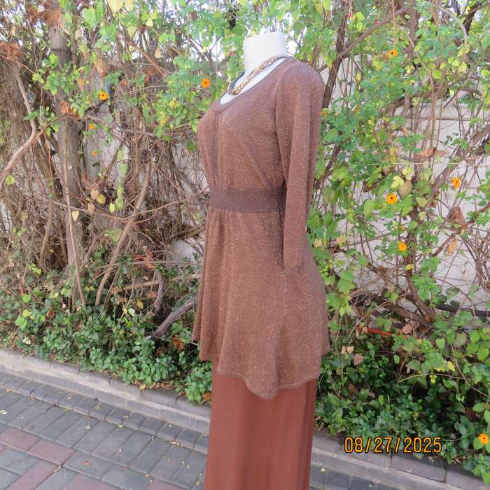 INWEAR golden brown stretch acrylic-gold lurex long sleeve long top-mini dress. Size 34