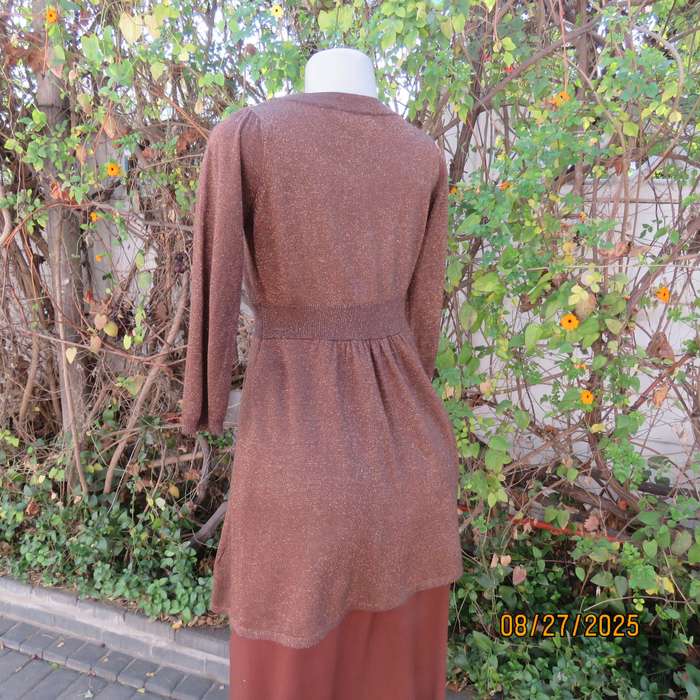 INWEAR golden brown stretch acrylic-gold lurex long sleeve long top-mini dress. Size 34