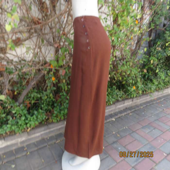 FOSHINI golden brown maxi viscose skirt with 6 button closure at side. Size 38