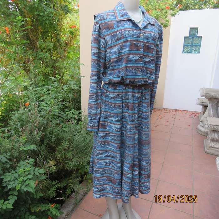 RUTH REED long sleeve textured stretch polycotton vintage ankle length dress. Size 42.