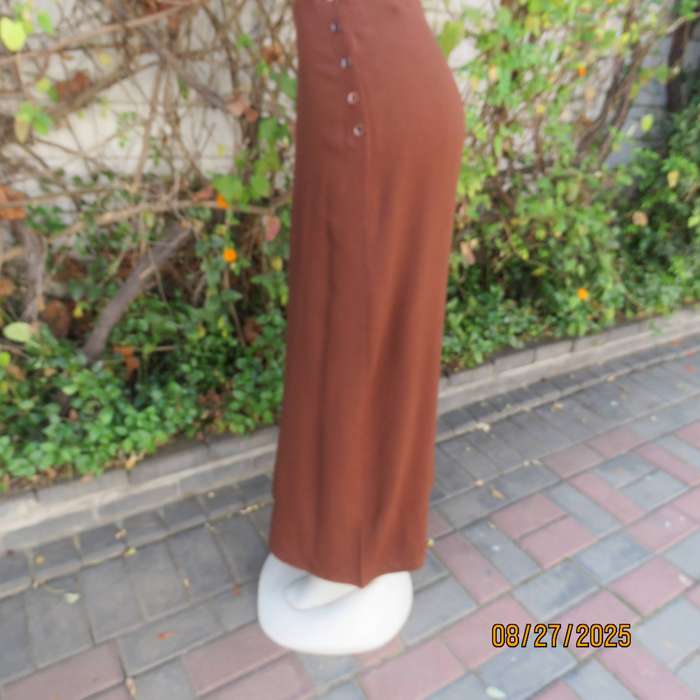FOSHINI golden brown maxi viscose skirt with 6 button closure at side. Size 38