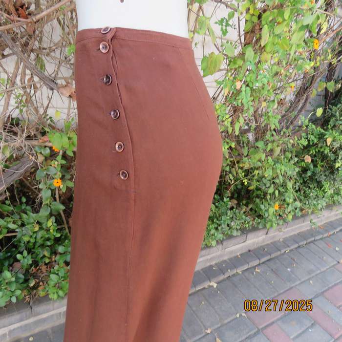 FOSHINI golden brown maxi viscose skirt with 6 button closure at side. Size 38