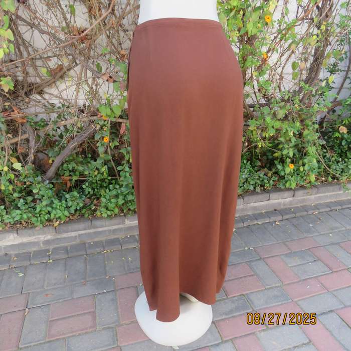 FOSHINI golden brown maxi viscose skirt with 6 button closure at side. Size 38