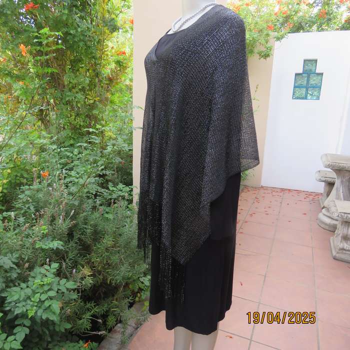 Luxury black polyester throw with silver thread with V front. New item