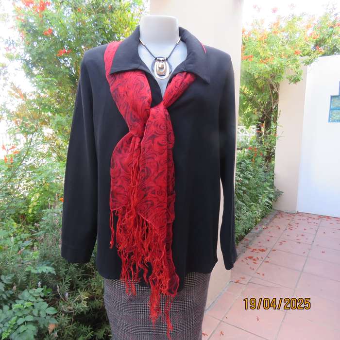 Black long sleeve textured polyester button down top size 42.