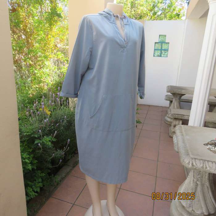 HEY BETTY light blue hooded long top-dress in polycotton size 42.