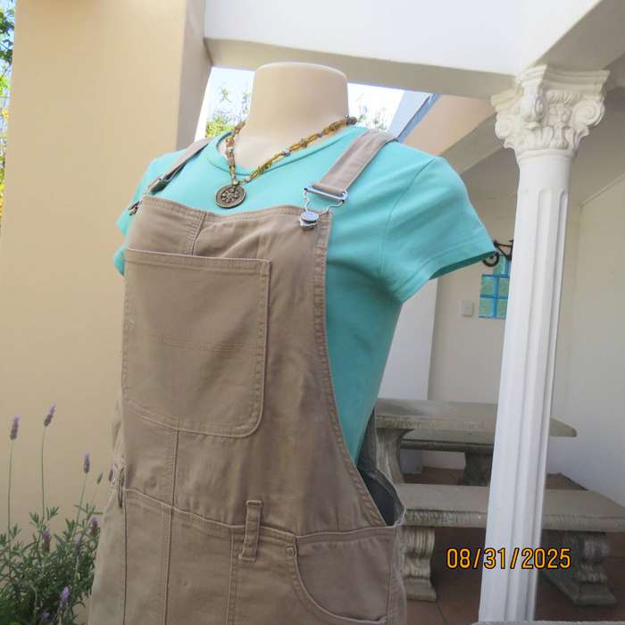 OUTBACK Red dark beige stretch cotton skirt with bibs and straps. Size 38