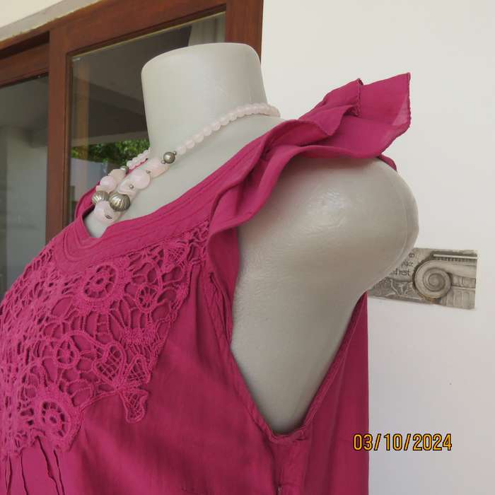 High quality Magenta pink lace front top with small frilled sleeves.Size 34/10 by `LTD WOMAN`.