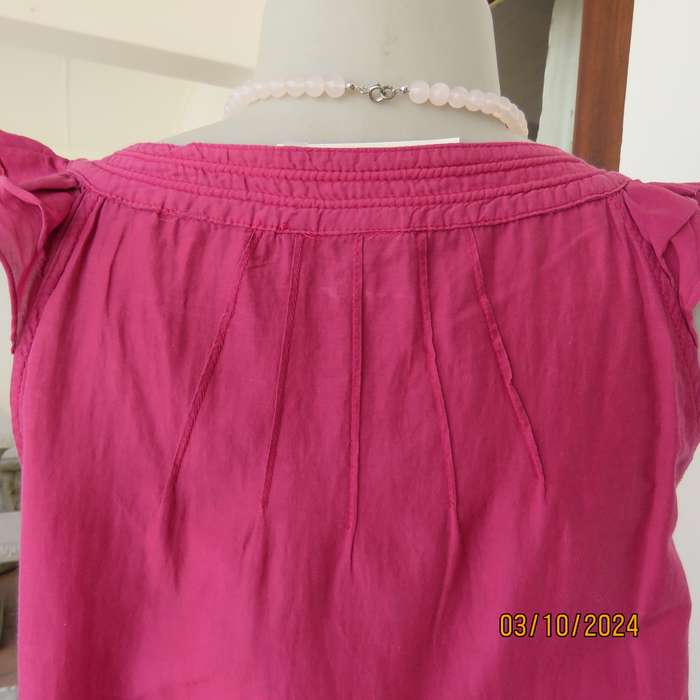 High quality Magenta pink lace front top with small frilled sleeves.Size 34/10 by `LTD WOMAN`.