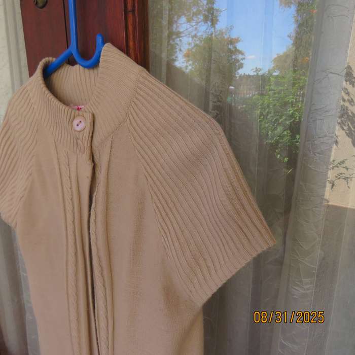 DESTINY beige acrylic knit long capped sleeve jacket for 10 to 11 year old girl.