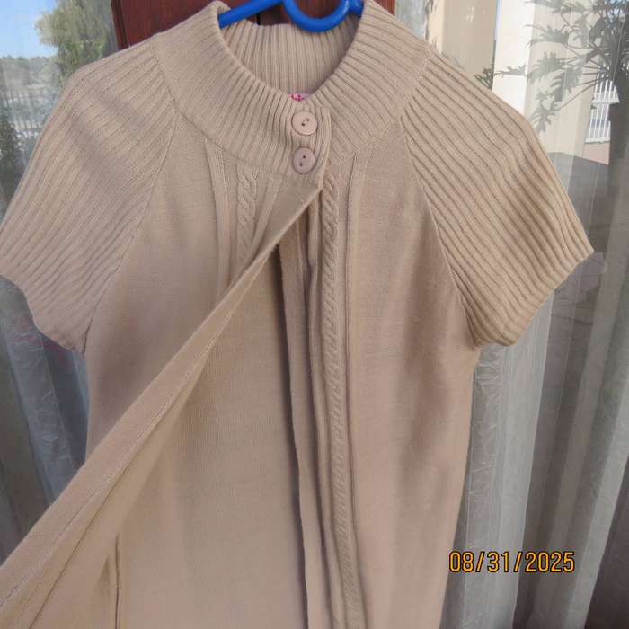 DESTINY beige acrylic knit long capped sleeve jacket for 10 to 11 year old girl.