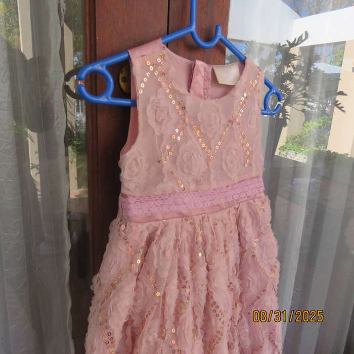 QTEE pink richly decorated dress for girl 3 to 4 yrs old. Zip at back.