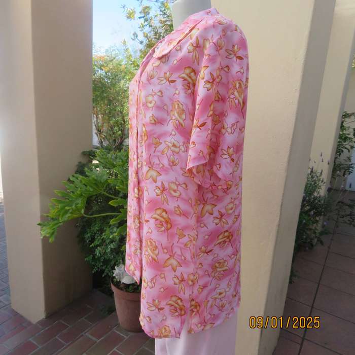 TOGETHER marble pink with apricot print button down top. Size 42