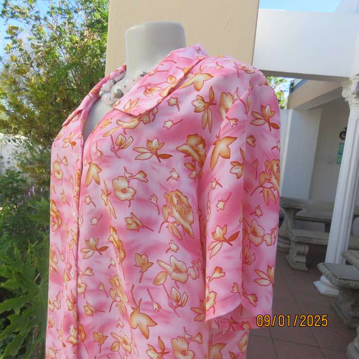 TOGETHER marble pink with apricot print button down top. Size 42