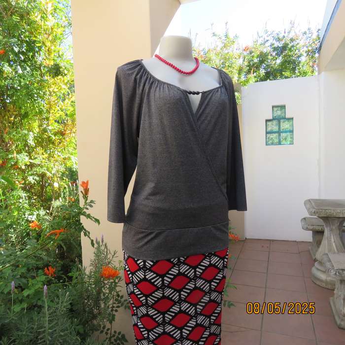 KARA mottled grey stretch polyester long sleeve fold over top. Size 36.