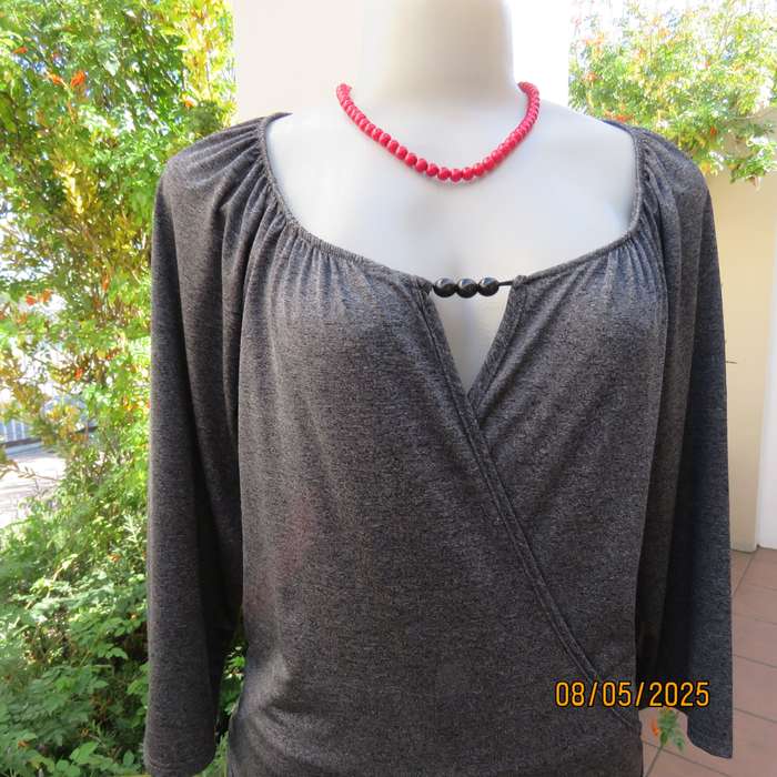 KARA mottled grey stretch polyester long sleeve fold over top. Size 36.