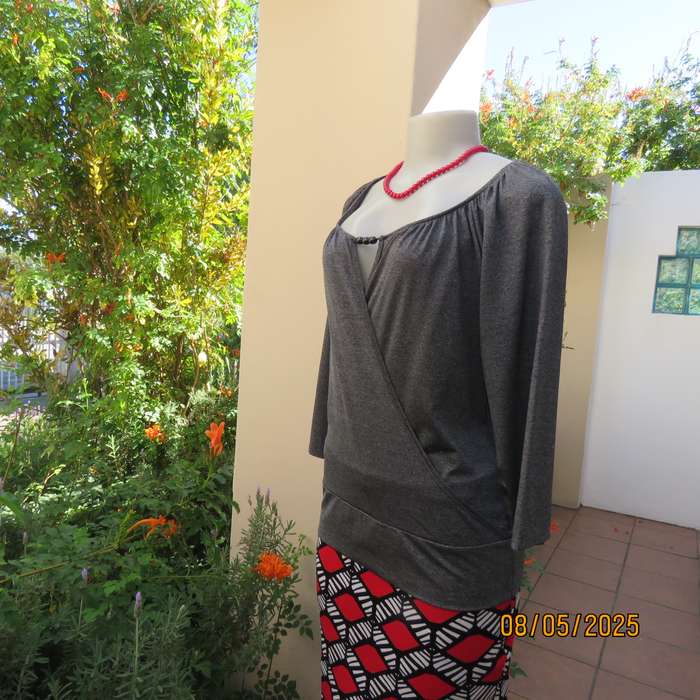 KARA mottled grey stretch polyester long sleeve fold over top. Size 36.