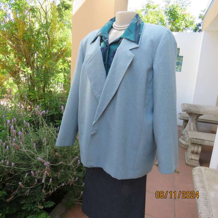 Boutique made light blue polyester-wool blend long sleeve jacket..One button.Size 50