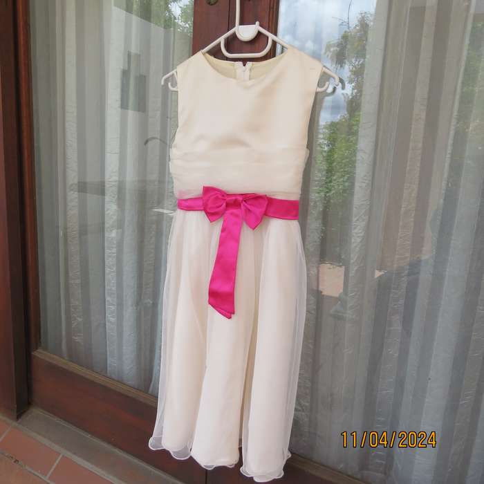 light cream size 28 dress in polyester satin with glam tulle overlay skirt